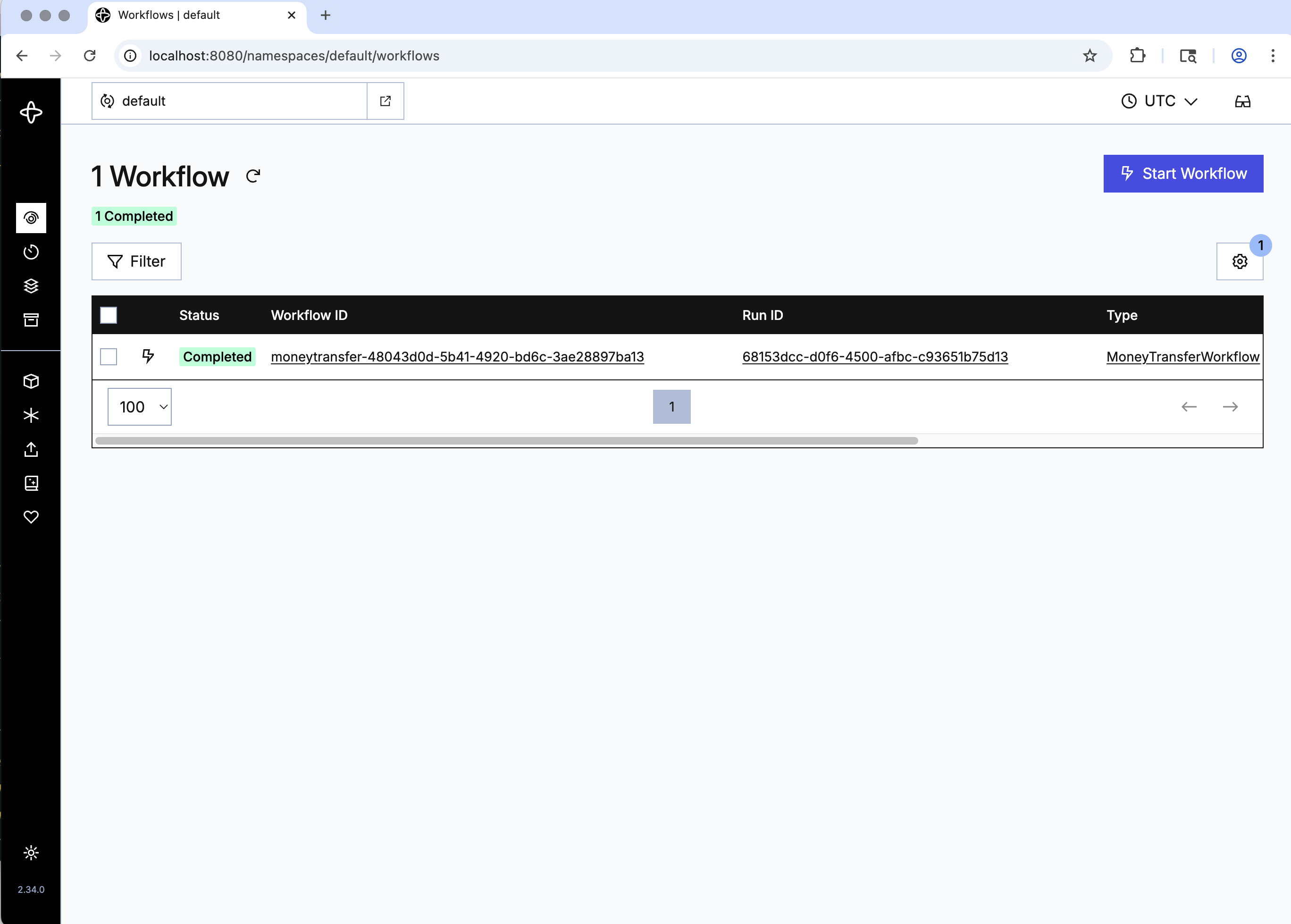 The Workflow listed in the main page